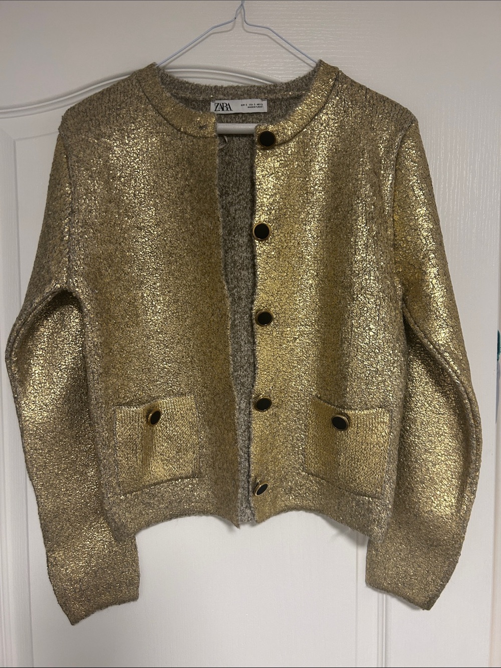 Zara Shimmery Gold Button-Up Cardigan